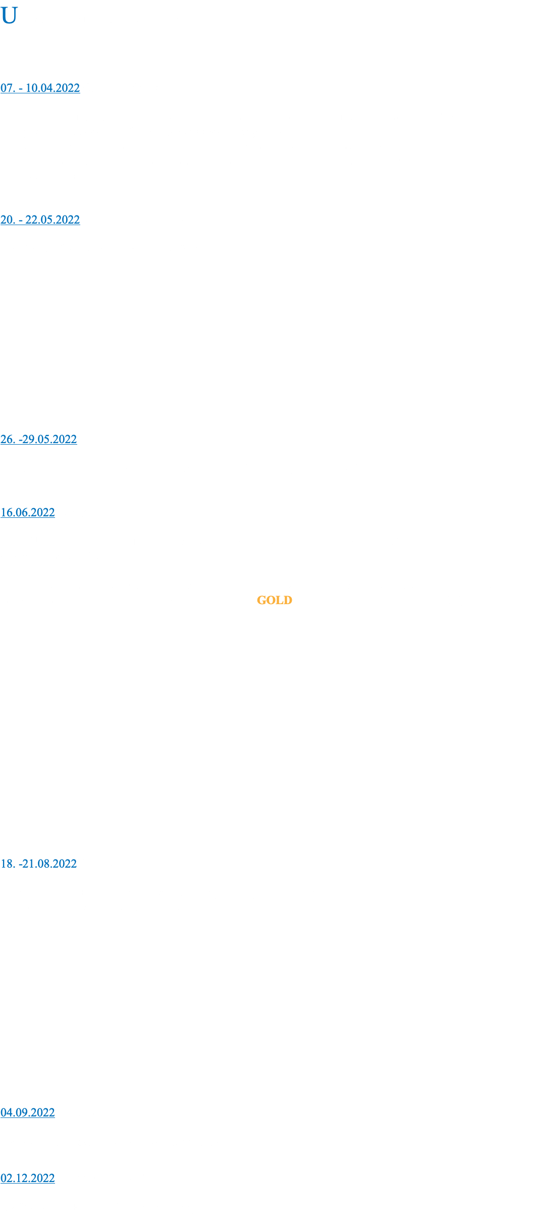 Unsere Highlights der Saison 2022 07. - 10.04.2022 CSI** Peelbeergen: Nach zwei Wochen CSI** in Peelbeergen können wir feststellen: Sarah und unsere Pferde kommen in super Form aus der fast 9 Monate dauernden Babypause! Alle Pferde sprangen sehr gute Runden mit den entsprechenden Platzierungen! Highlight der zwei Wochen war dann sicherlich Sarahs 4. Platz am Samstag im Finale der mittleren Tour (1.45) nach zwei Nullrunden in Umlauf und Stechen. 20. - 22.05.2022 Bremen Oberneuland: CASTAMIR Sieger in der Youngster-Tour 26. -29.05.2022 Hellefeld: Verleihung des goldenen Reitabzeichens, Sieg im S** (1.45) mit CALYPSO S 16.06.2022 Langenfeld: Qualifikation zum Bundeschampionat der 6 jährigen Springpferde mit COMME IL BEAU 4. Platz Wertnote 8,2 Nach mehreren Platzierungen und einem Sieg im Youngster M am Freitag wurde der Samstag zu Sarahs Tag: erst die Verleihung des Deutschen Reitabzeichens in GOLD und dann der Sieg im S** mit Calypso! 18. -21.08.2022 Schnarup-Thumby: Sieg im Großen Preis von Schnarup-Thumby S*** (1.50) mit CASADO. Platzierung im Großen Preis auch für CALYPSO S 04.09.2022 Arnsberg-Vosswinkel: CASADO 4. Platz im Großen Preis S*** (1.50) 02.12.2022 CSI** Riesenbeck: CASTAMIR 4. Platz 1.40 (Mittlere Tour) 